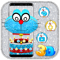 3D Kawaii Blue Cat Diamond Theme 