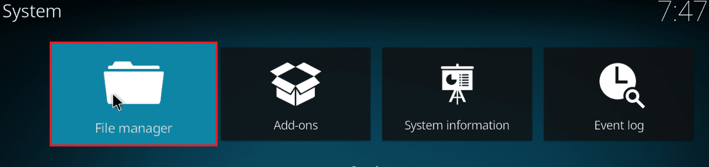 คลิกตัวจัดการไฟล์  วิธีเพิ่มความเร็วของ Kodi