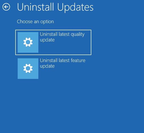 Désinstallez la dernière mise à jour de qualité ou la dernière mise à jour des fonctionnalités