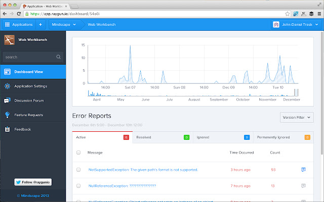 Raygun: Track software errors automatically chrome extension