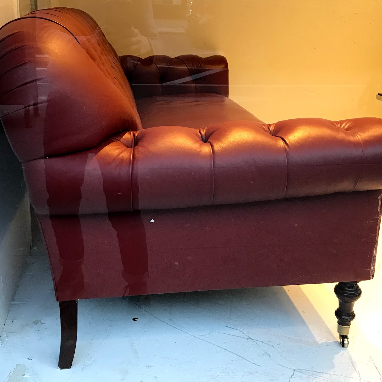 Tufted, Roll-Arm Leather Loveseat