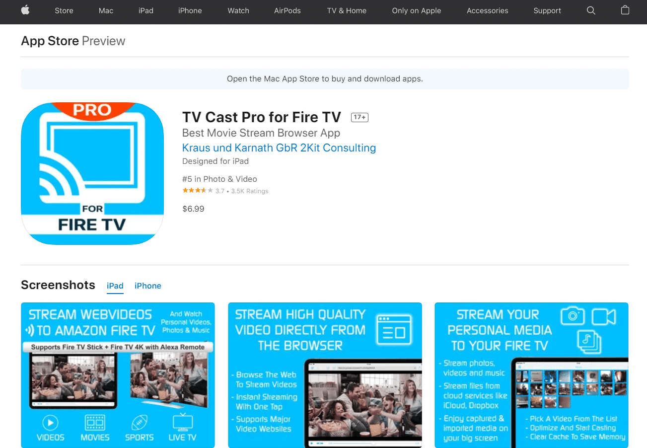 TV cast pro per app store firetv