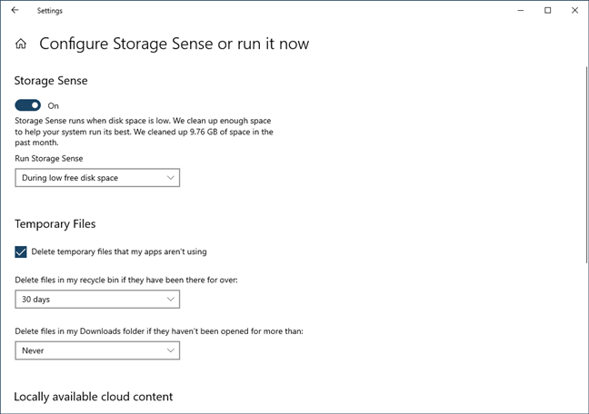 Storage Sense가 드라이브를 자동으로 정리합니다.