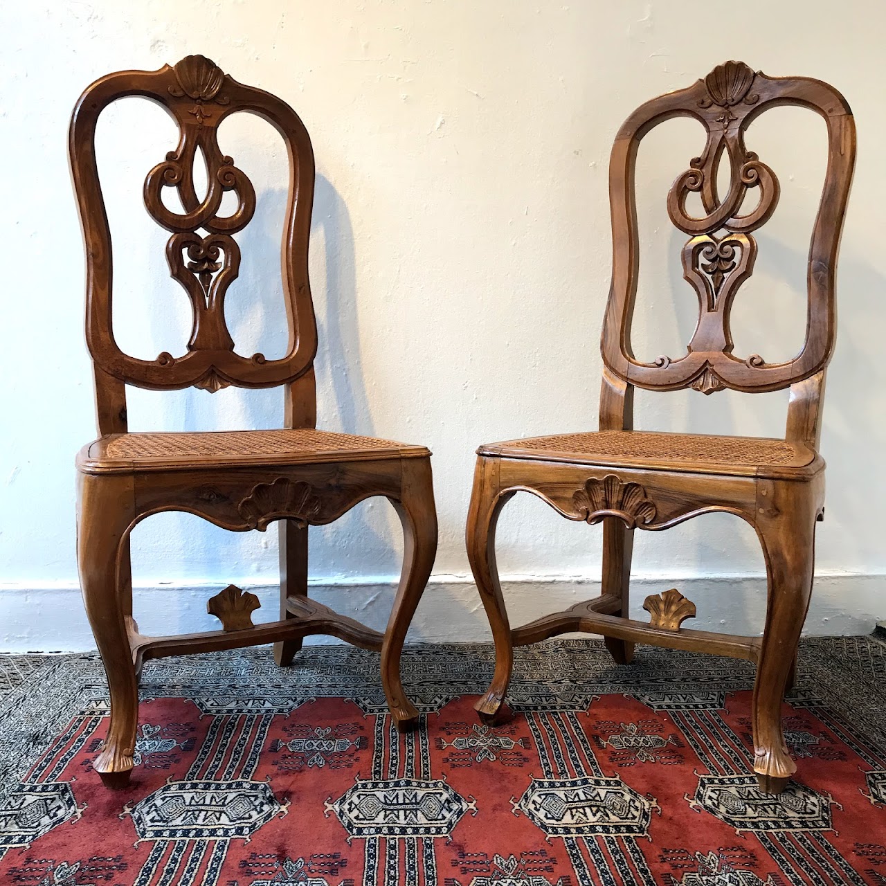 Italian Walnut  Side Chair Pair