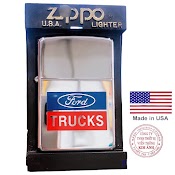 Bật Lửa Ziippo Mỹ High Polish Chrome Khắc Ăn Mòn Đổ Sơn Ford Trucks, Mộc Đáy Ngược Sản Xuất 1996