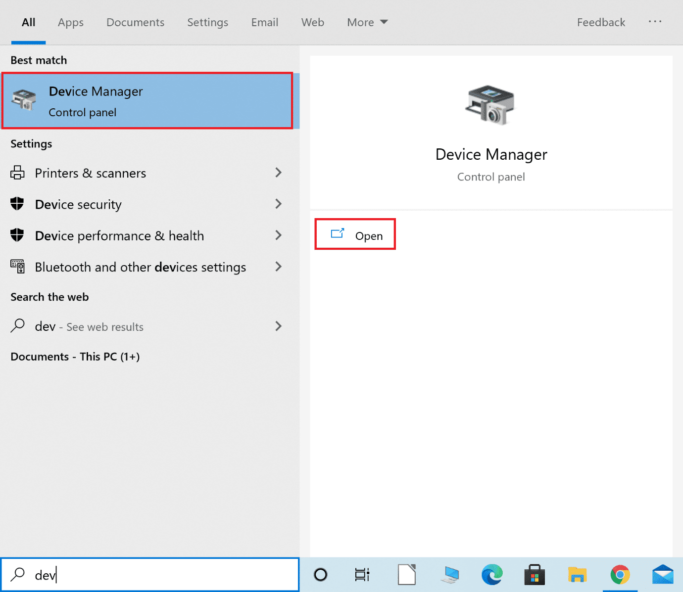 Typ Apparaatbeheer in Windows Search en start de app vanaf daar