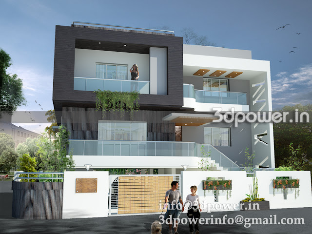 Front View Of 3D Contemporary Bungalow