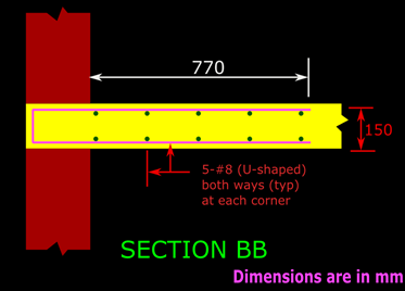 Sectional view showing the torsion reinforcements at the corner in a restrained two way slab.