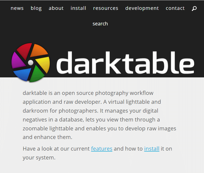 Página de descarga para DarkTable