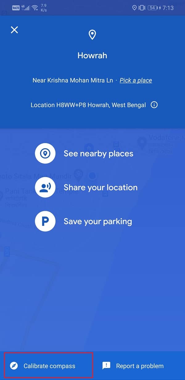 Выберите параметр «Калибровать компас» в нижней левой части экрана.