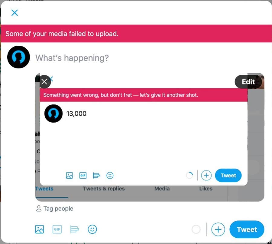 ข้อผิดพลาด Twitter สื่อของคุณบางส่วนไม่สามารถอัปโหลดได้