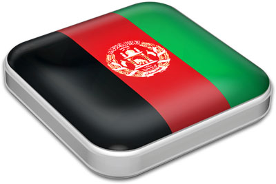 Flag of Afghanistan with metallic square frame