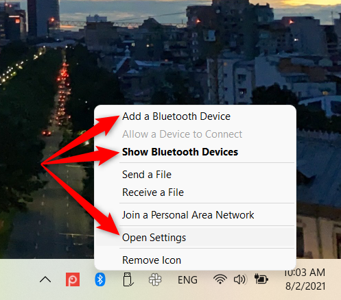 Spusťte Nastavení Windows 11 z kontextové nabídky Bluetooth