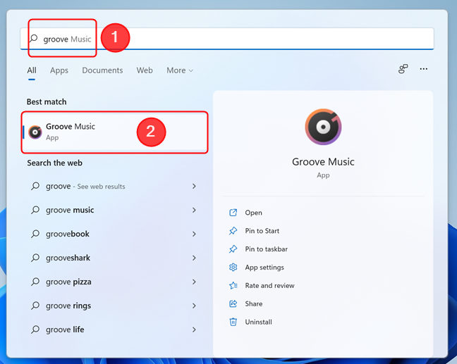 Use Windows Search para abrir Groove Music