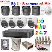 Bộ 1 - 8 Camera Full Color + Mic Ghi Âm. Có Màu Ban Đên Chính Hãng Hikvision Full Phụ Kiện Lắp Đặt - Hàng Chính Hãng