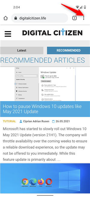 Tik op Meer in Chrome voor Android
