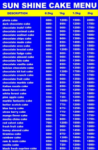 Sun Shine Cake menu 6