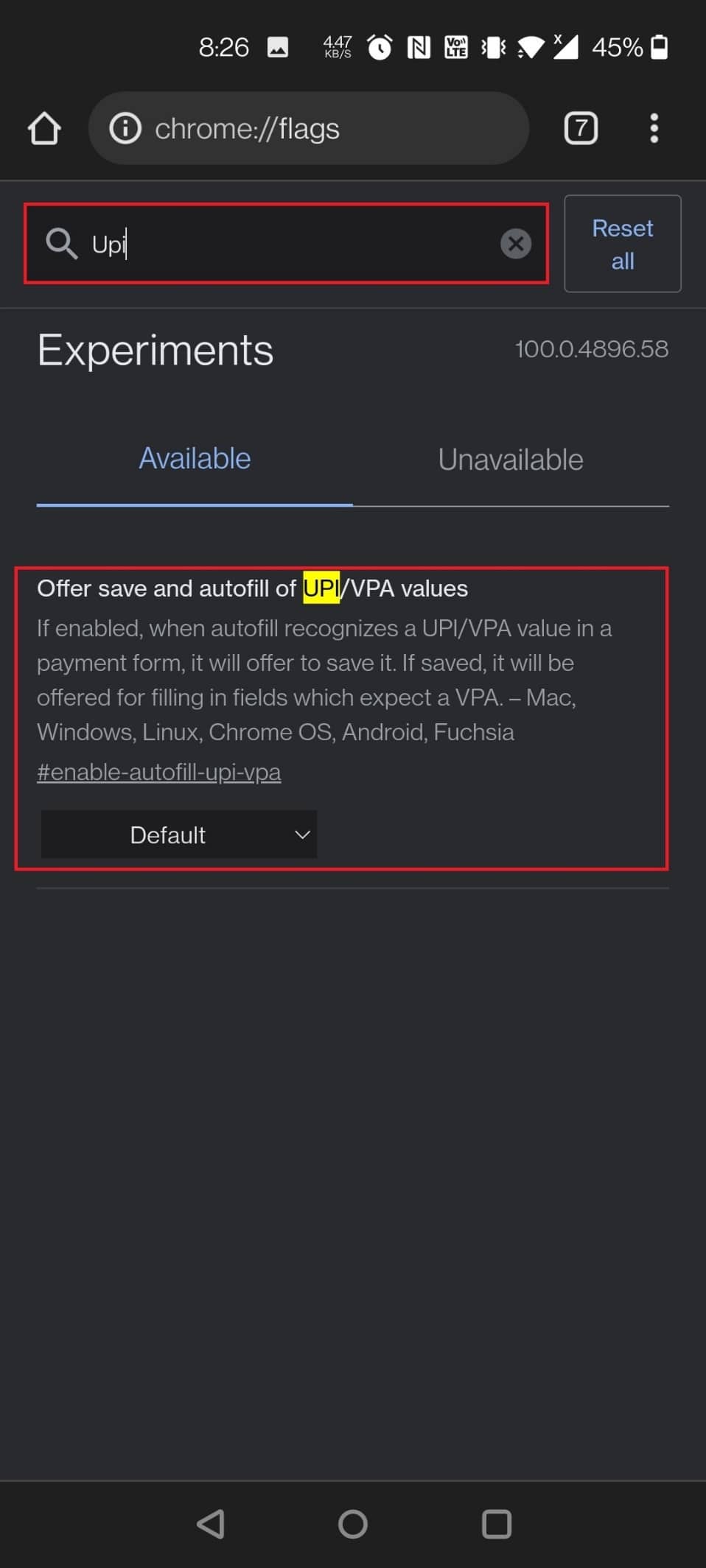 ป้อนรายละเอียด UPI อัตโนมัติ  35 สุดยอด Google Chrome Flags สำหรับ Android