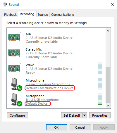 Vous pouvez définir différents appareils par défaut pour la communication et l'audio