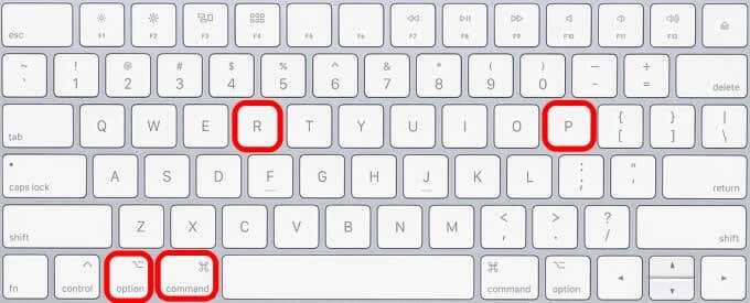 Các phím Option, Command, P và R