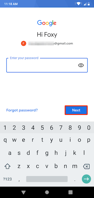 Inserisci la tua password e premi Avanti