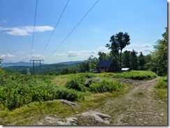 Snowmobile trails under the power lines on Little Pond Trail