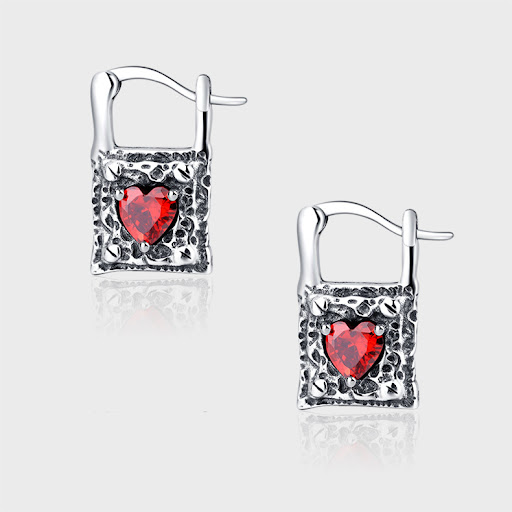 Title 4, Sterling Silver Earrings, Vintage Silver Lock w...