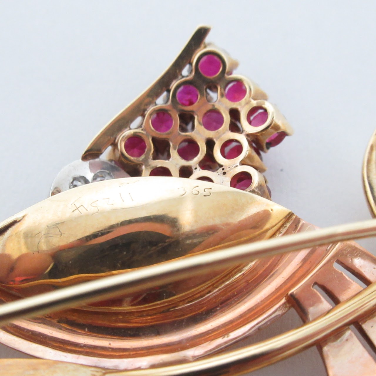 14K Gold Bird Diamond & Ruby Stone Pin