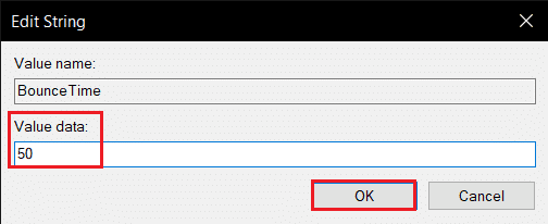 BounceTime 문자열 값 데이터를 50으로 편집합니다. 기계식 키보드 이중 입력 수정