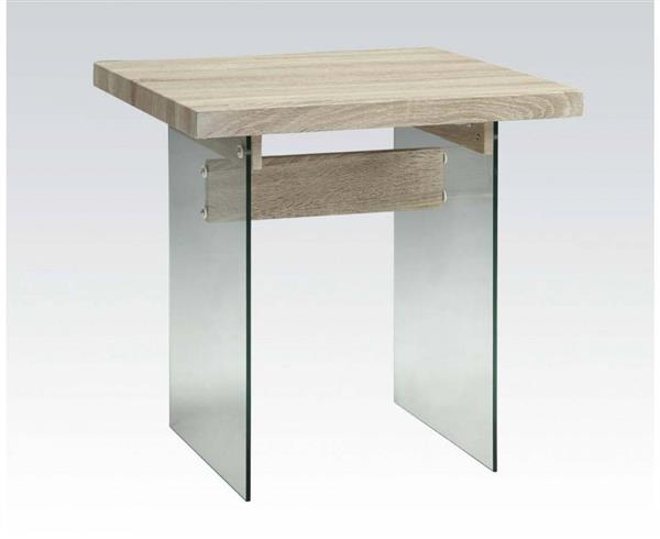 Glassden Light Oak Wood PVC Glass Table Occasional Tables