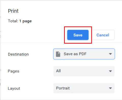 Fare clic sul pulsante Salva contrassegnato con il colore blu per convertire il file aspx in un file pdf