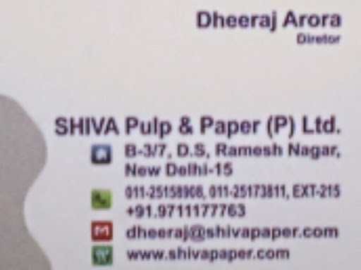 Shiva Pulp & Paper P Ltd., B-3/7, D.S., Ramesh Nagar, New Delhi, Delhi 110015, India, Paper_Products_Wholesaler, state UP