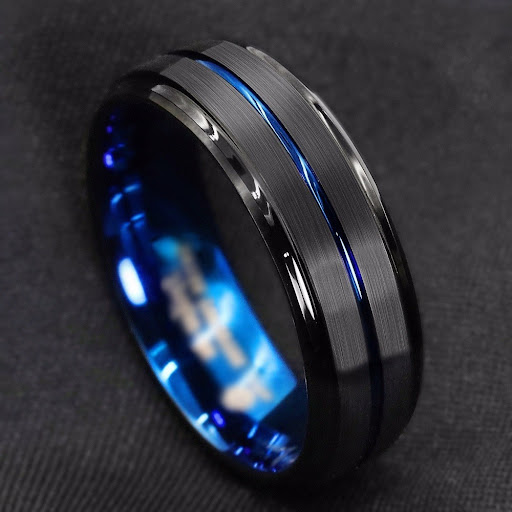 Title 3, Medium Blue Gold Rings With Double Beveled Edges