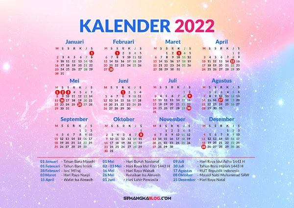 kalender 2022 tema bintang