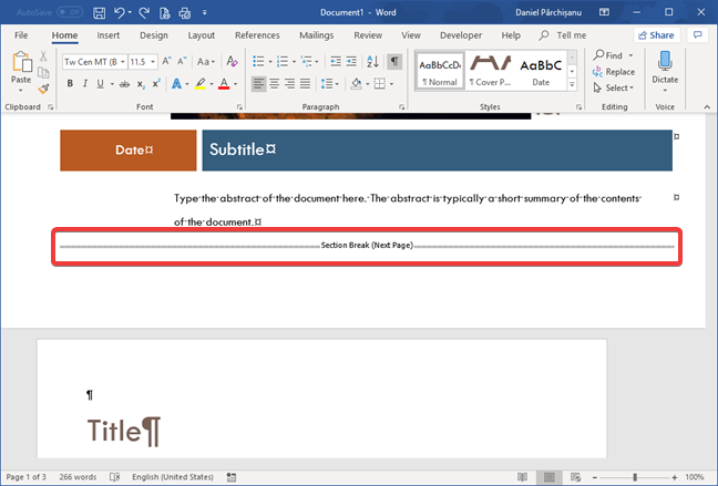 Ngắt phần (Trang tiếp theo) trong Microsoft Word