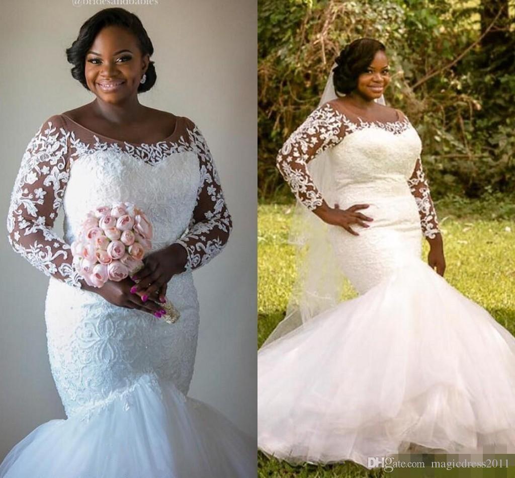 2017 Plus Size Mermaid Weddi - Plus Size Mermaid Wedding Dress With Sleeves