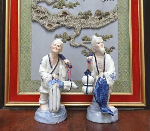  FISHERMAN OLD CHINESE COUPLE STATUE FIGURINE 15