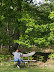 Natural looking benches blend into the scenery