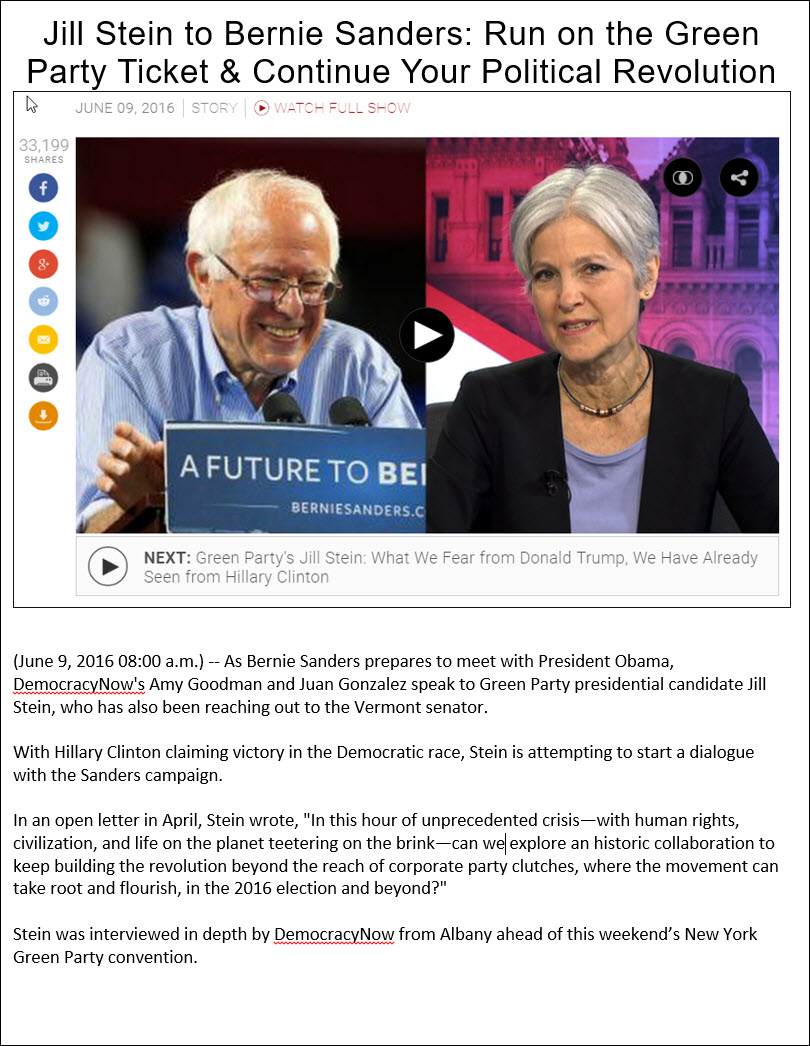 jill stein to bernie sanders run on the green party ticket