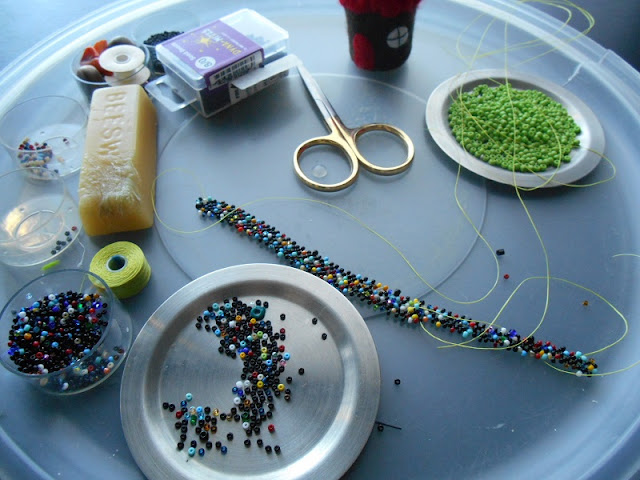 Mixed Bead Right Angle Weave in Progress