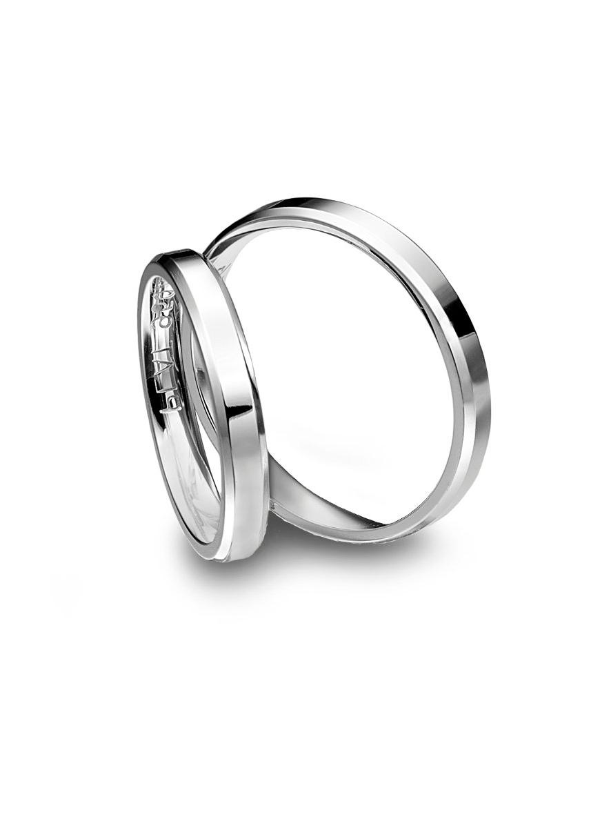 Diana platinum 3mm flat bevel matching wedding bands.