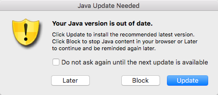 Java のアップデート警告