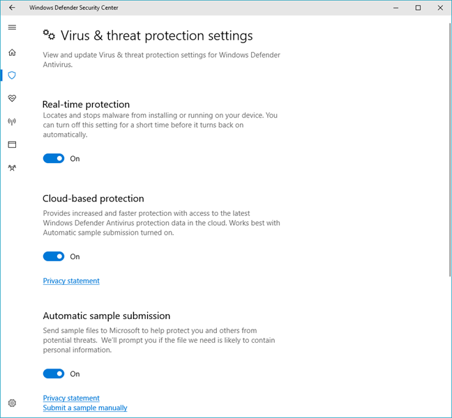 Centro sicurezza Windows Defender