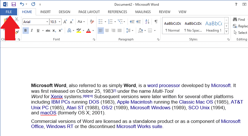 Abra Microsoft Word y haga clic en la pestaña Archivo en la parte superior izquierda de la ventana