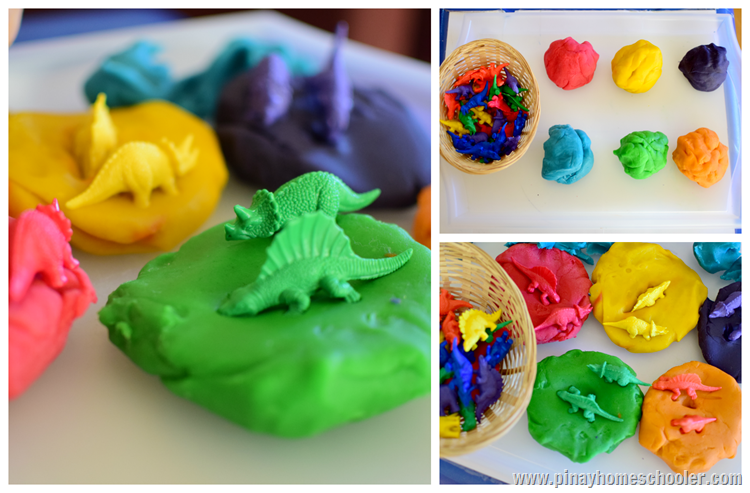 Fun Dinosaur Colour Sorting with Homemade Playdough