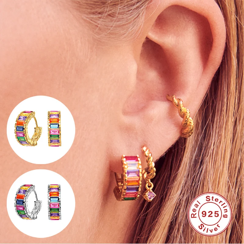 Pendientes de barra de pan francesas de plata de ley S925
