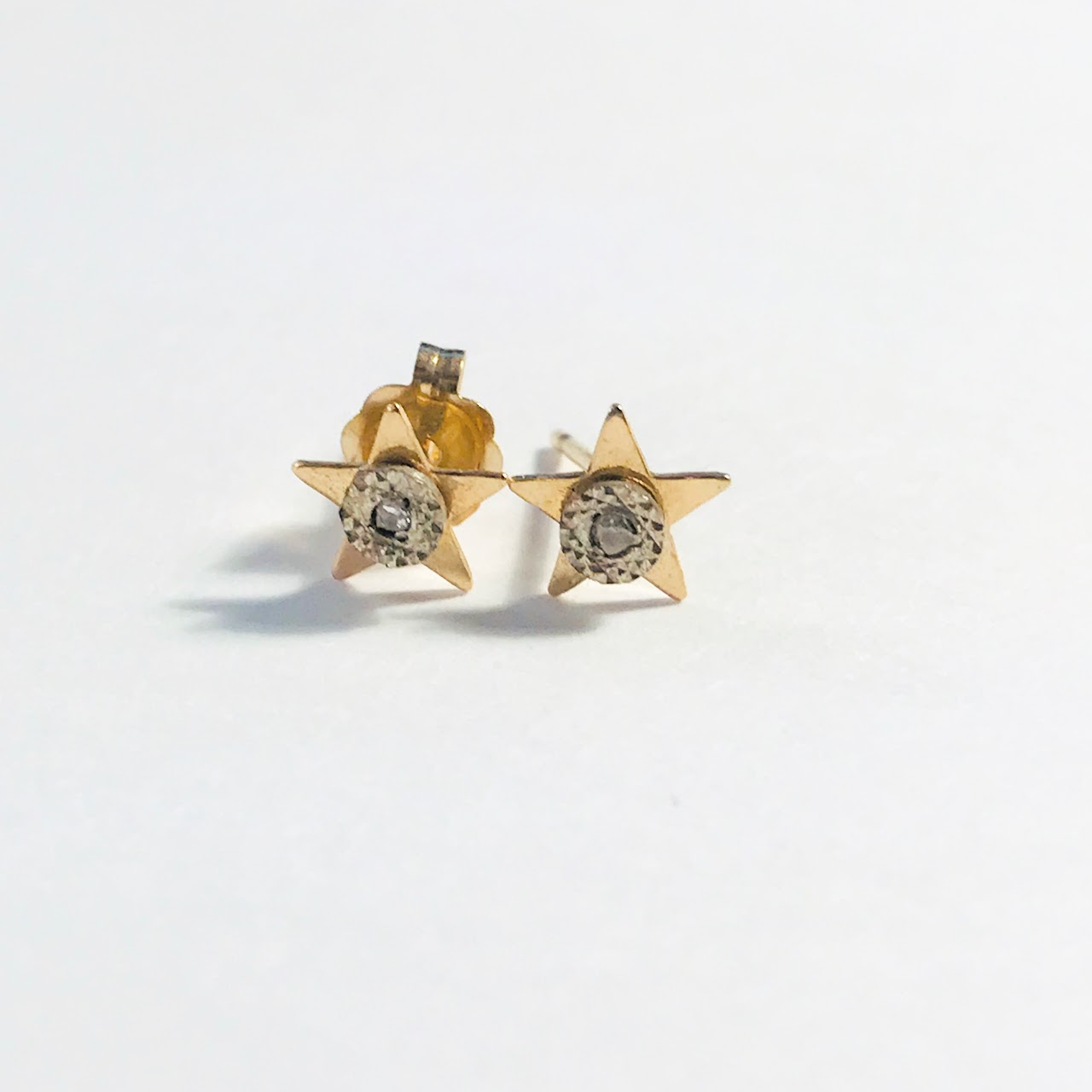 14K Gold and Diamond Star Earrings