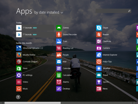 Windows 8.1, 앱 보기, 카테고리, 이름, 설치 날짜, 사용량, 프로그램
