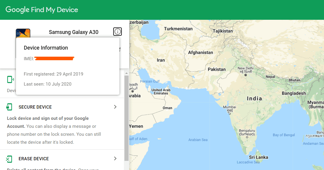 Een pop-upvenster toont het IMEI-nummer van uw apparaat