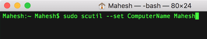 Терминал Mac с командой sudo scutil